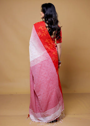 White Cotton Saree With Blouse Piece