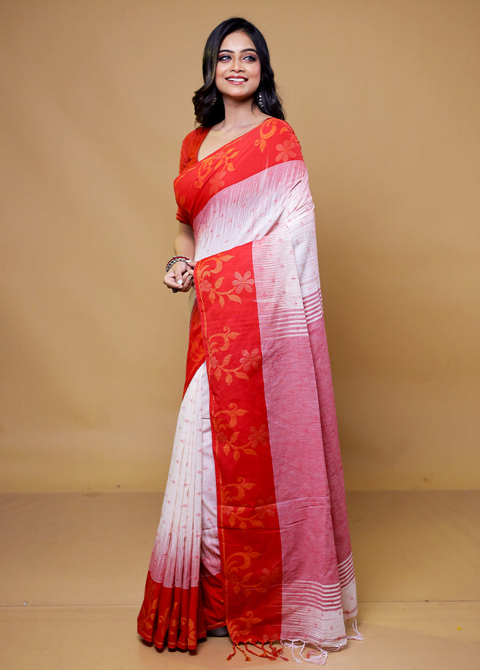 White Cotton Saree With Blouse Piece