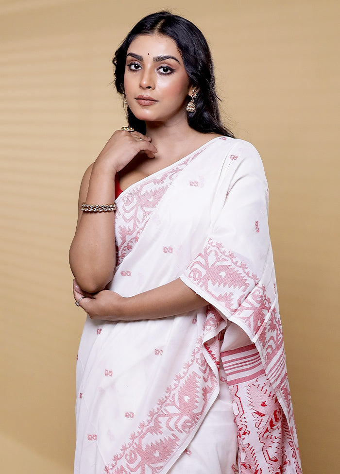 White Cotton Saree With Blouse Piece