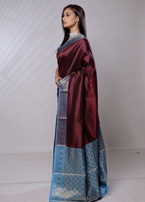Maroon Katan Silk Saree With Blouse Piece