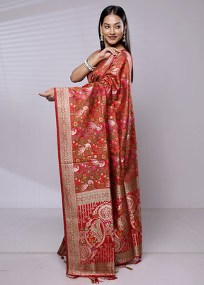 Red Dupion Silk Saree With Blouse Piece