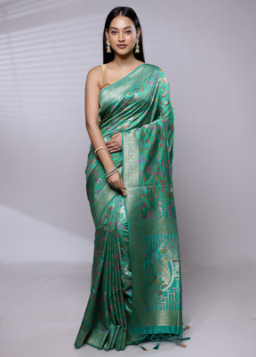 Green Dupion Silk Saree With Blouse Piece