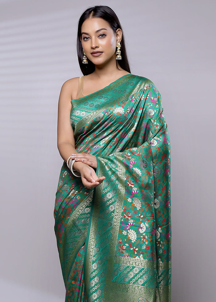 Green Dupion Silk Saree With Blouse Piece