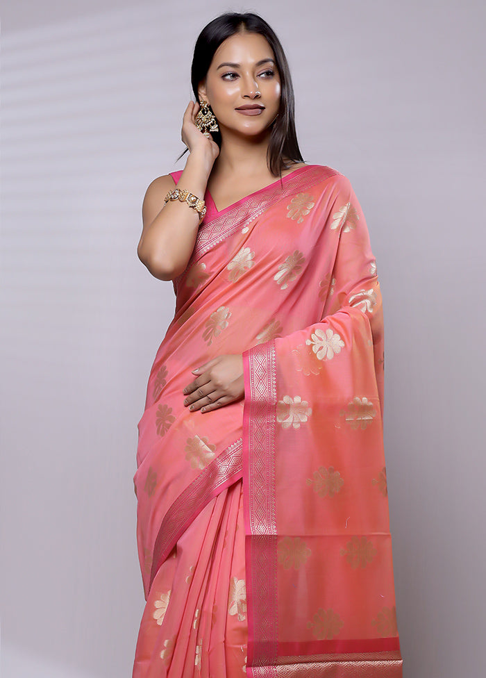 Pink Cotton Saree With Blouse Piece