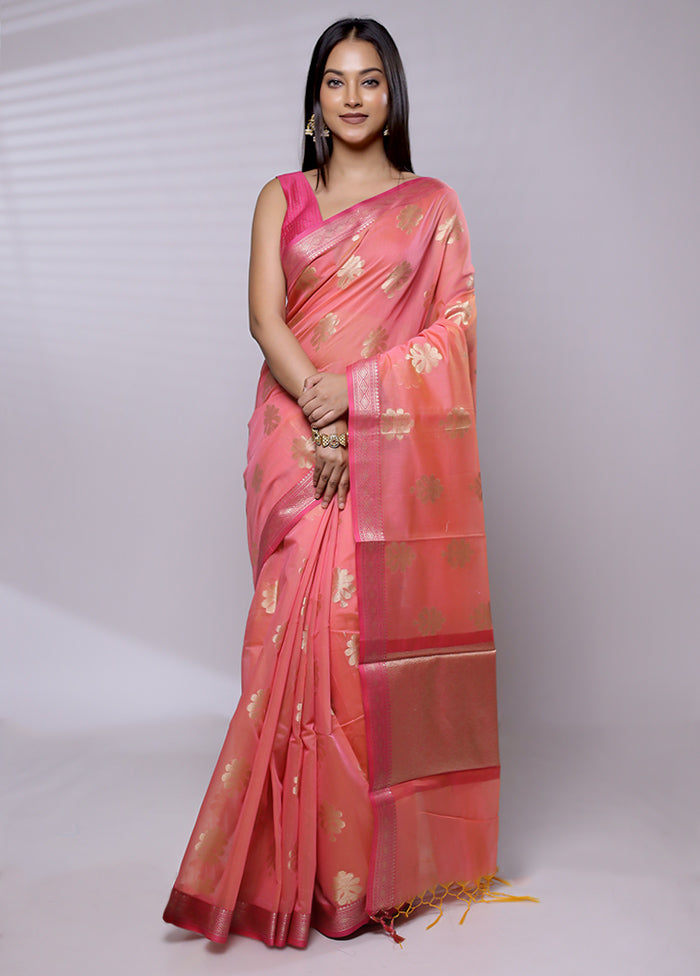 Pink Cotton Saree With Blouse Piece