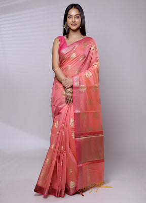 Pink Cotton Saree With Blouse Piece