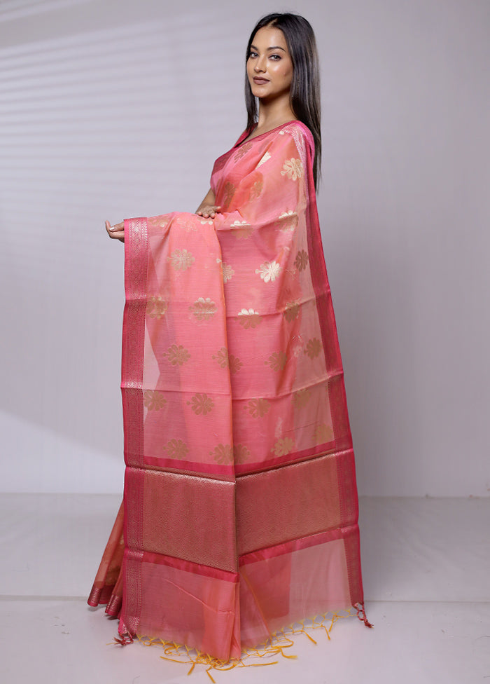 Pink Cotton Saree With Blouse Piece