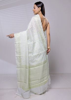 White Pure Cotton Saree With Blouse Piece