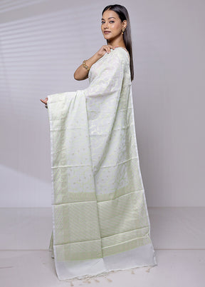 White Pure Cotton Saree With Blouse Piece