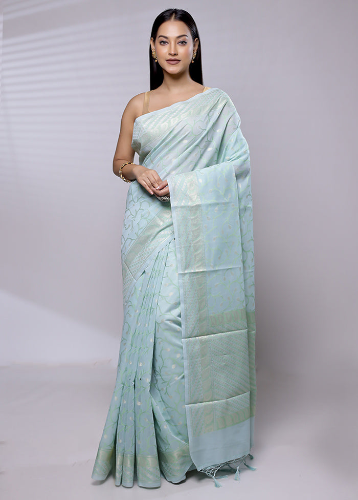 Green Pure Cotton Saree With Blouse Piece