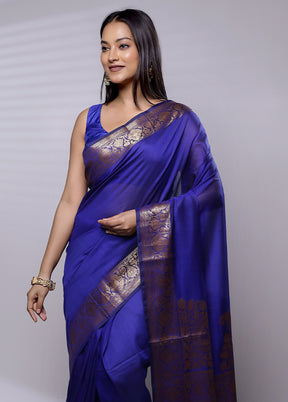 Blue Cotton Saree With Blouse Piece