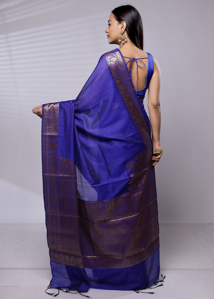 Blue Cotton Saree With Blouse Piece