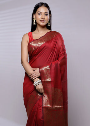 Red Cotton Saree With Blouse Piece