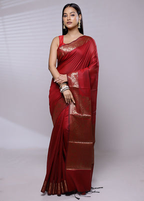 Red Cotton Saree With Blouse Piece