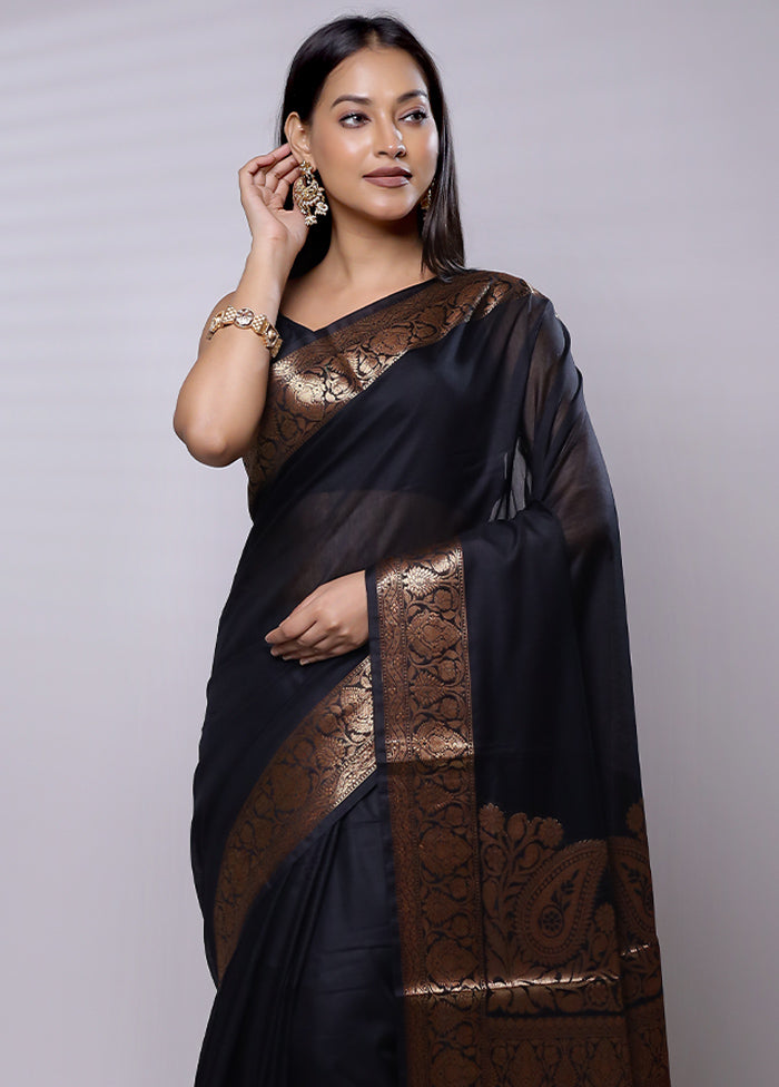 Black Cotton Saree With Blouse Piece