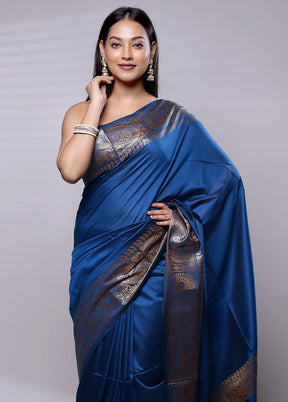 Blue Cotton Saree With Blouse Piece