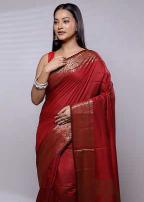 Red Cotton Saree With Blouse Piece