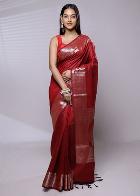 Red Cotton Saree With Blouse Piece