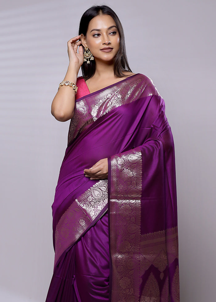 Purple Cotton Saree With Blouse Piece