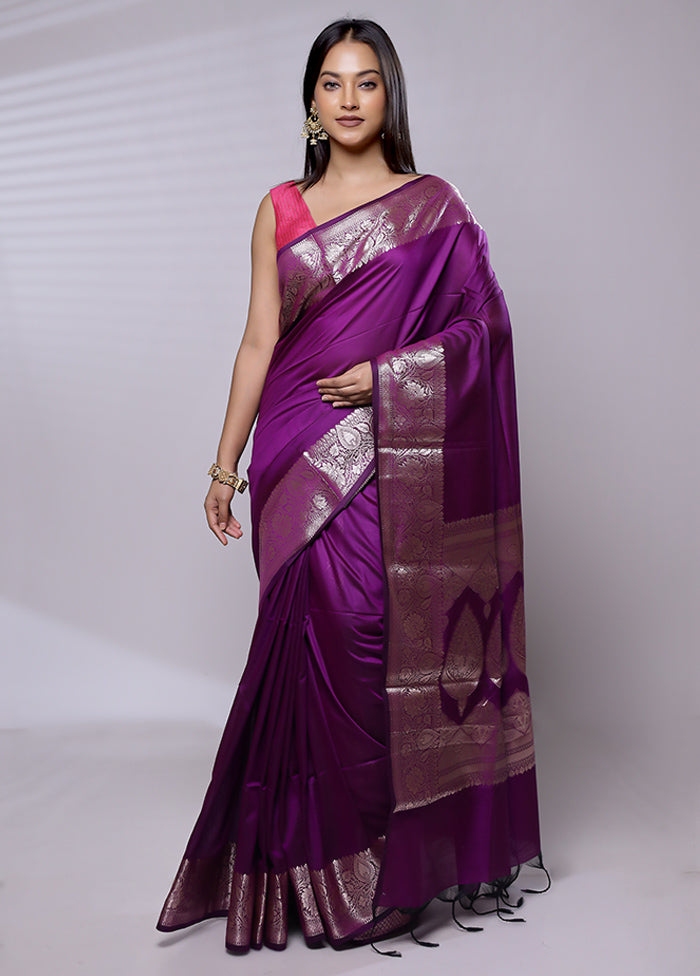 Purple Cotton Saree With Blouse Piece