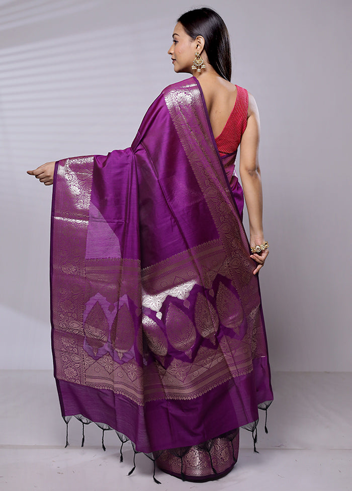 Purple Cotton Saree With Blouse Piece
