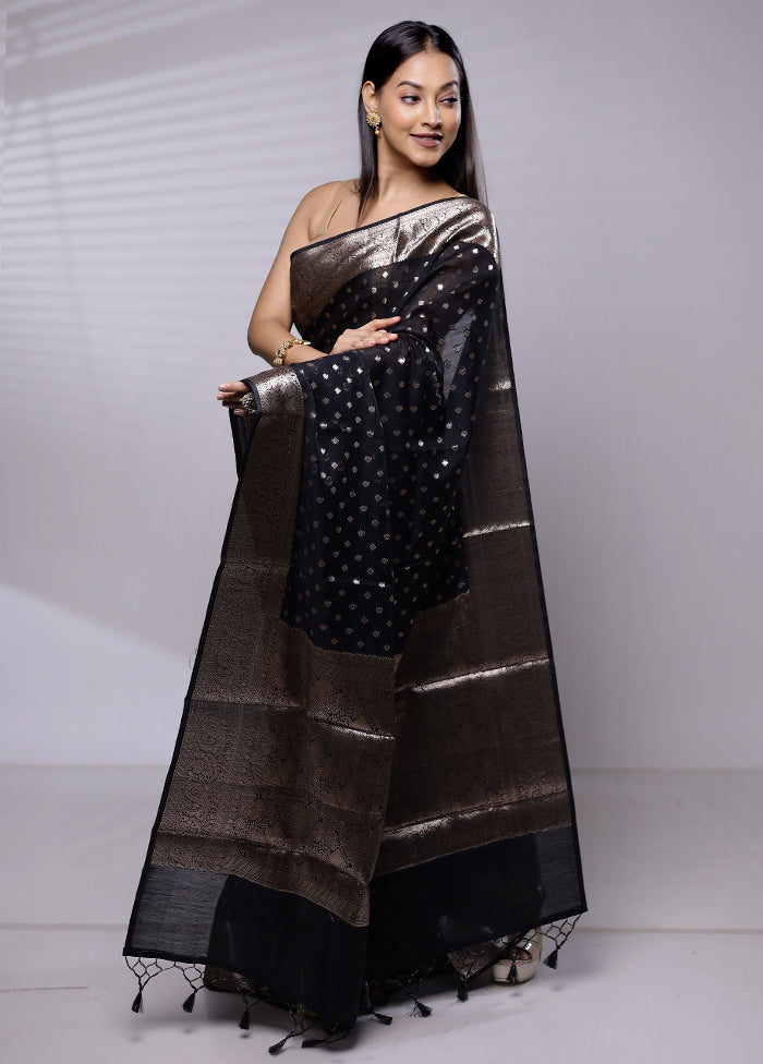 Black Cotton Saree With Blouse Piece