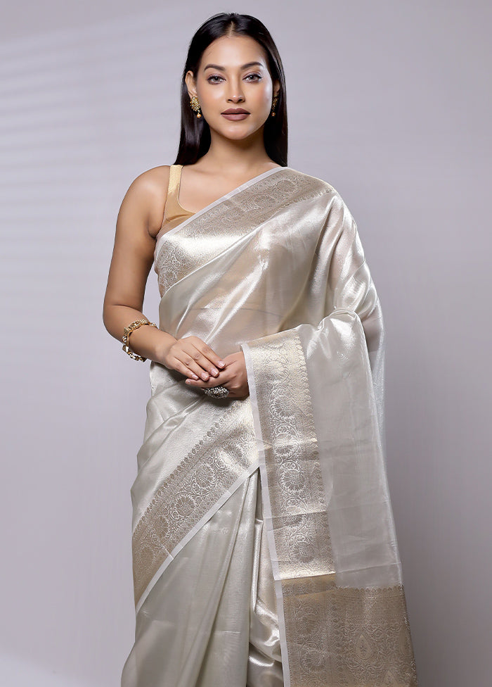 White Tissue Silk Saree With Blouse Piece