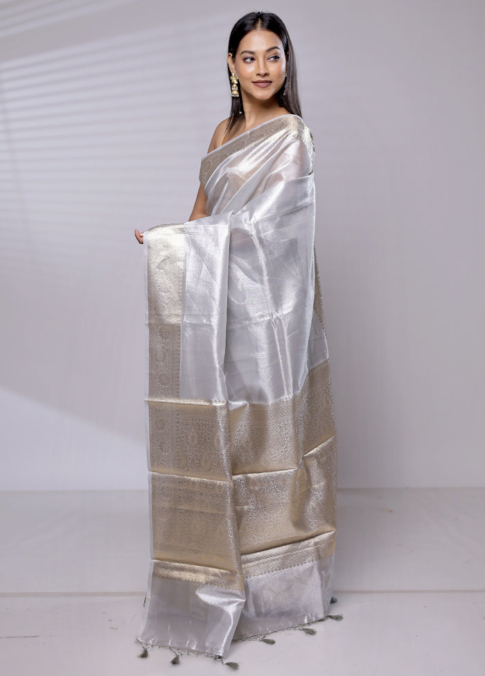 Silver Tissue Silk Saree With Blouse Piece