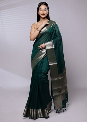 Green Cotton Saree With Blouse Piece - Indian Silk House Agencies