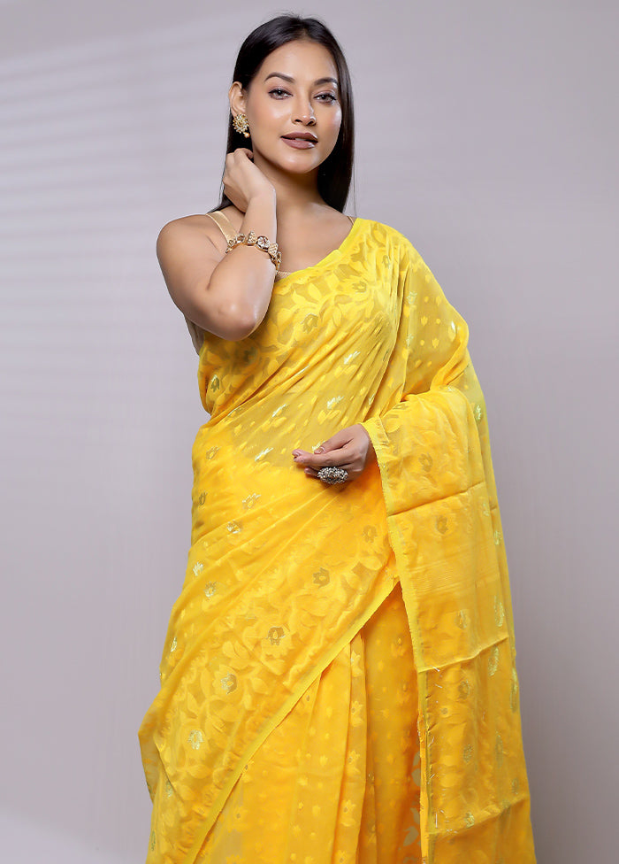 Yellow Tant Jamdani Saree Without Blouse Piece