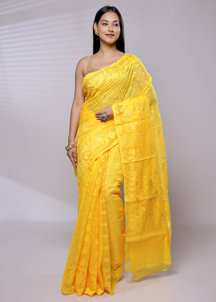 Yellow Tant Jamdani Saree Without Blouse Piece