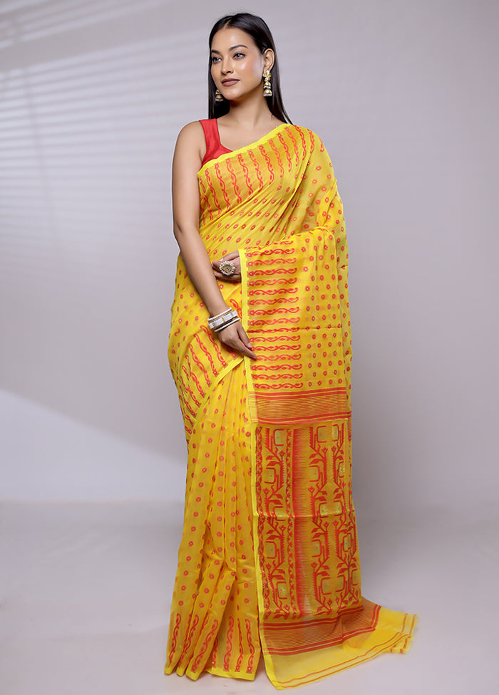 Yellow Tant Jamdani Saree Without Blouse Piece