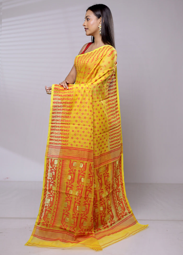 Yellow Tant Jamdani Saree Without Blouse Piece