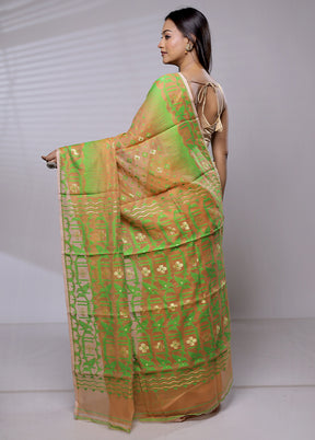 Peach Tant Jamdani Saree Without Blouse Piece