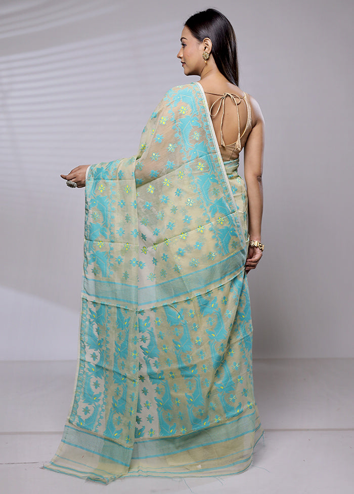 Cream Tant Jamdani Saree Without Blouse Piece