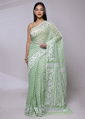 Green Tant Jamdani Saree Without Blouse Piece