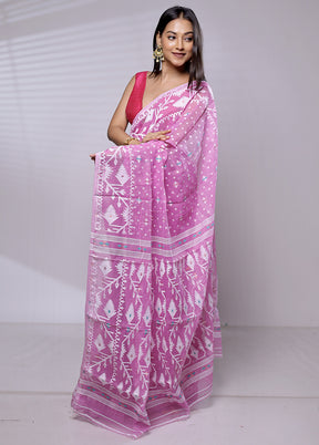 Purple Tant Jamdani Saree Without Blouse Piece