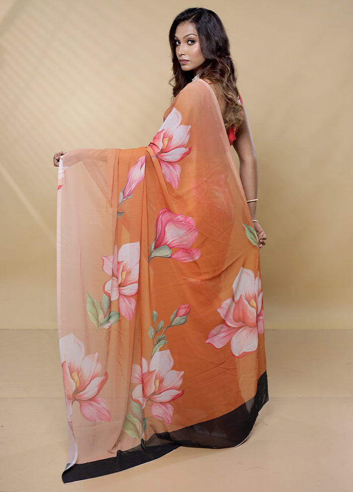 Peach Chiffon Silk Saree With Blouse Piece