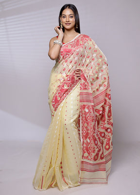 Cream Tant Jamdani Saree Without Blouse Piece - Indian Silk House Agencies