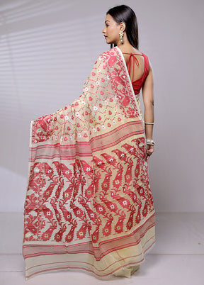 Cream Tant Jamdani Saree Without Blouse Piece - Indian Silk House Agencies