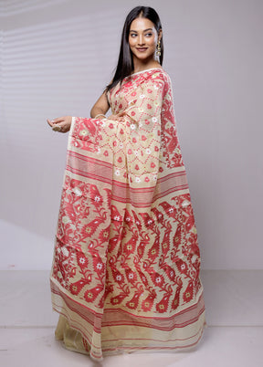 Cream Tant Jamdani Saree Without Blouse Piece - Indian Silk House Agencies