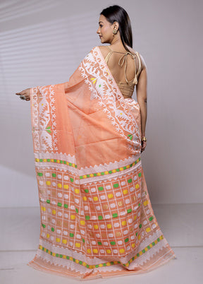 Rust Tant Jamdani Saree Without Blouse Piece