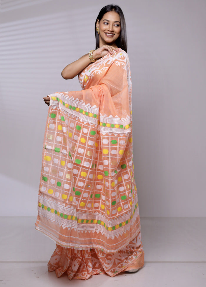 Rust Tant Jamdani Saree Without Blouse Piece