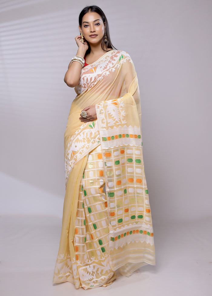 Yellow Tant Jamdani Saree Without Blouse Piece