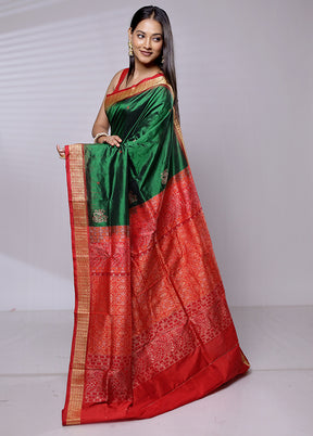 Green Handloom Bomkai Pure Silk Saree With Blouse Piece