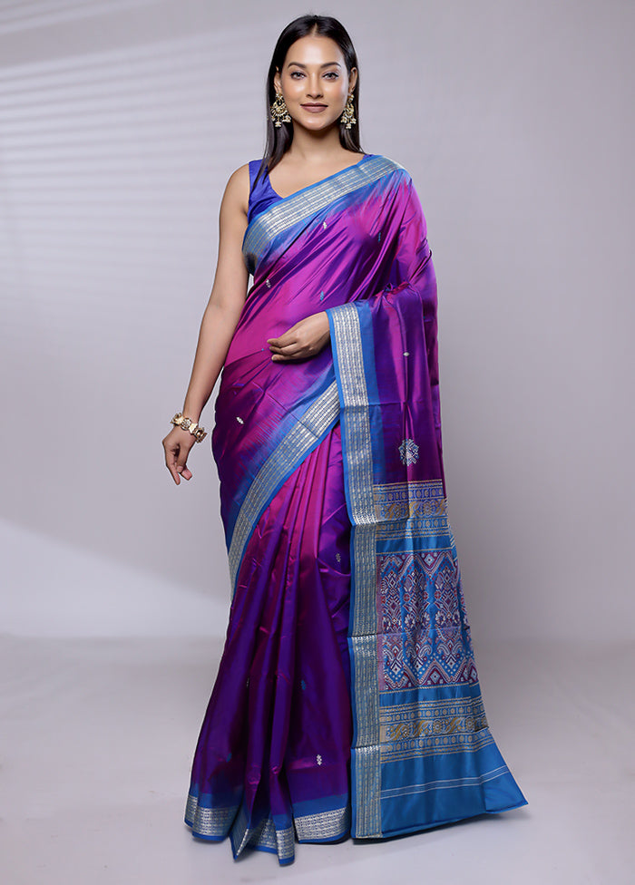 Purple Handloom Bomkai Pure Silk Saree With Blouse Piece