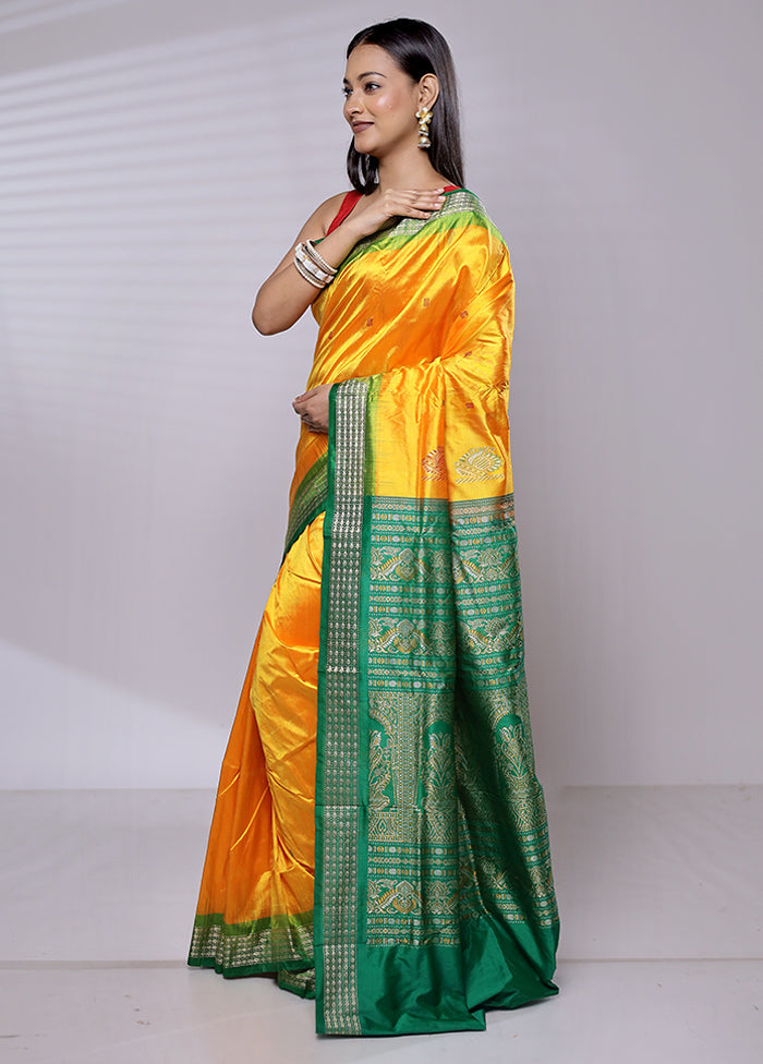 Yellow Handloom Bomkai Pure Silk Saree With Blouse Piece