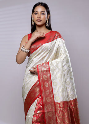 White Dupion Silk Saree With Blouse Piece