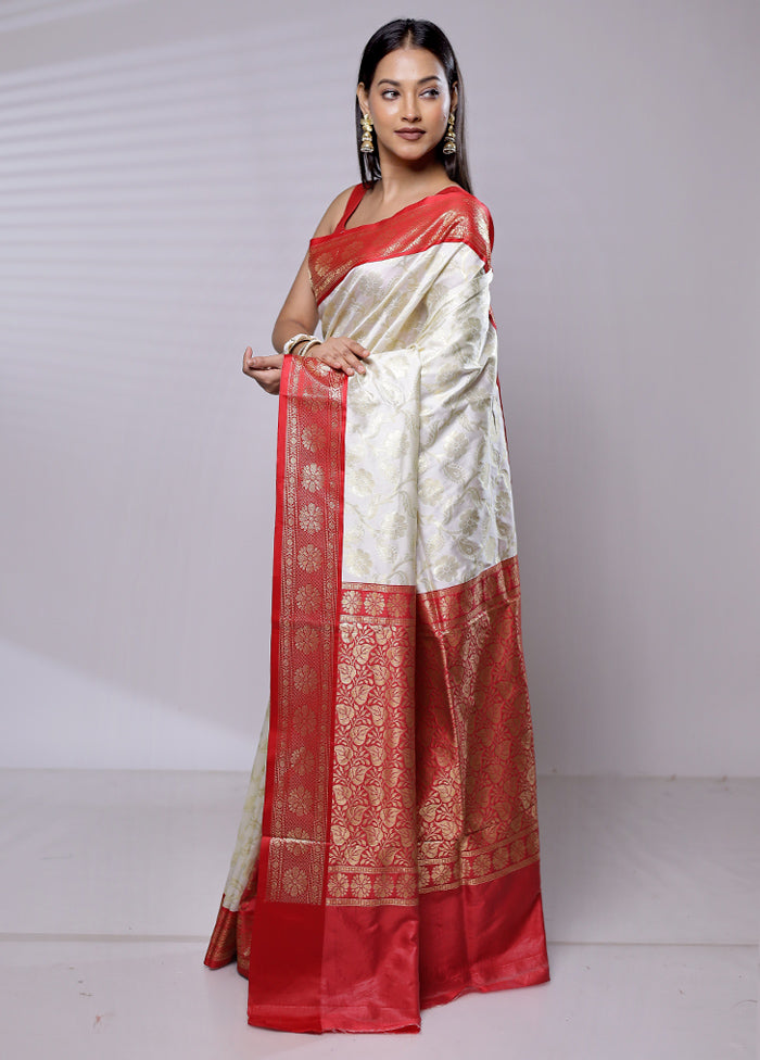 White Dupion Silk Saree With Blouse Piece