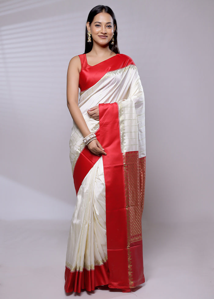 White Dupion Silk Saree With Blouse Piece